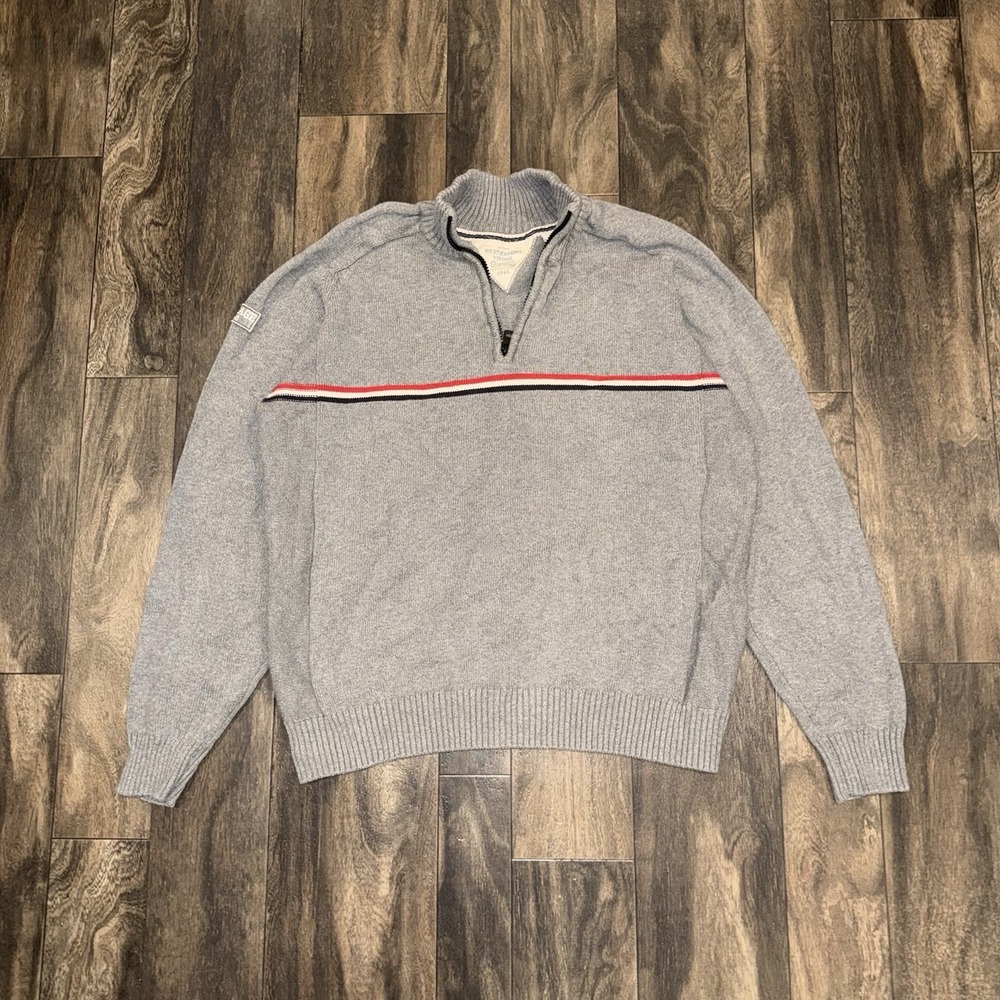 Weatherproof Vintage 1/4 Zip Mock Neck Long-Sleeve Sweater Men's XL Grey Patch